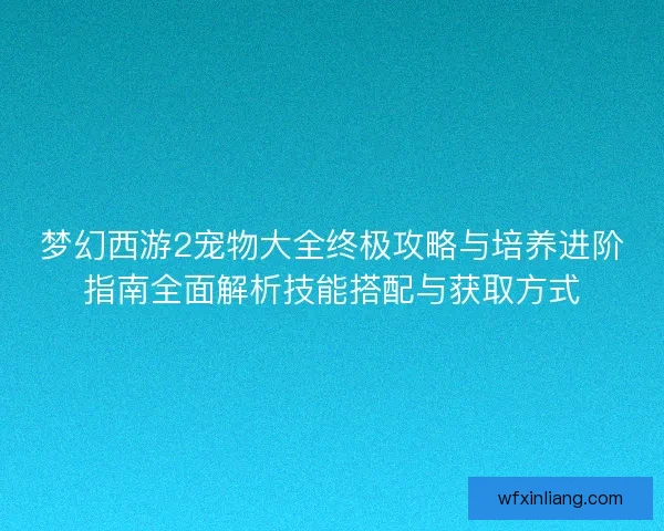 梦幻西游2宠物大全终极攻略与培养进阶指南全面解析技能搭配与获取方式