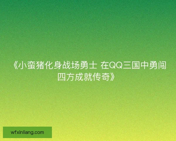 《小蛮猪化身战场勇士 在QQ三国中勇闯四方成就传奇》