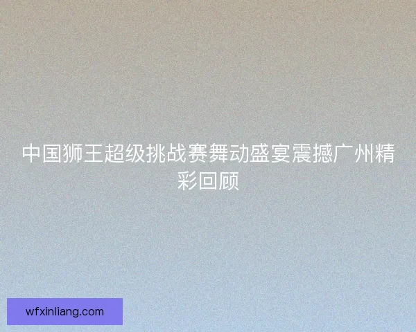 中国狮王超级挑战赛舞动盛宴震撼广州精彩回顾