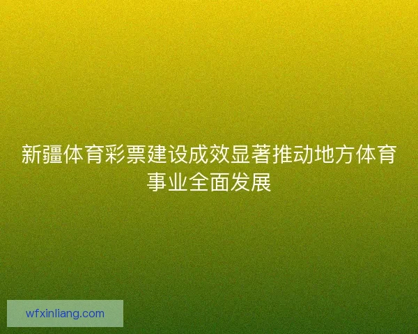 新疆体育彩票建设成效显著推动地方体育事业全面发展