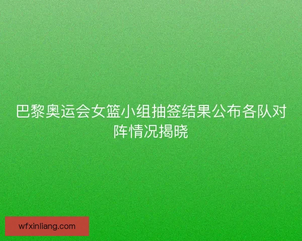 巴黎奥运会女篮小组抽签结果公布各队对阵情况揭晓
