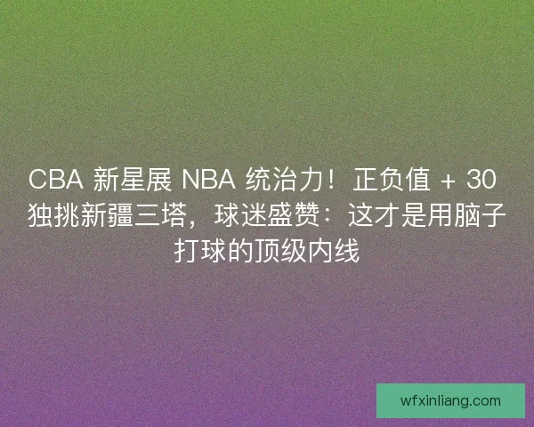 CBA 新星展 NBA 统治力！正负值 + 30 独挑新疆三塔，球迷盛赞：这才是用脑子打球的顶级内线