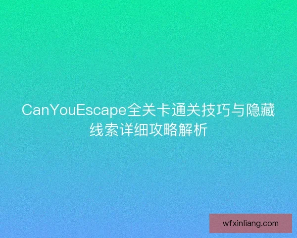 CanYouEscape全关卡通关技巧与隐藏线索详细攻略解析