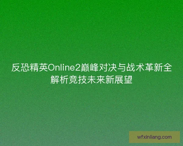 反恐精英Online2巅峰对决与战术革新全解析竞技未来新展望